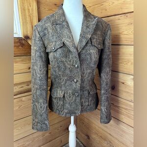 Vintage Brown Tweed Paisley Brocade Blazer Jacket Womens Size 14 Conrad C